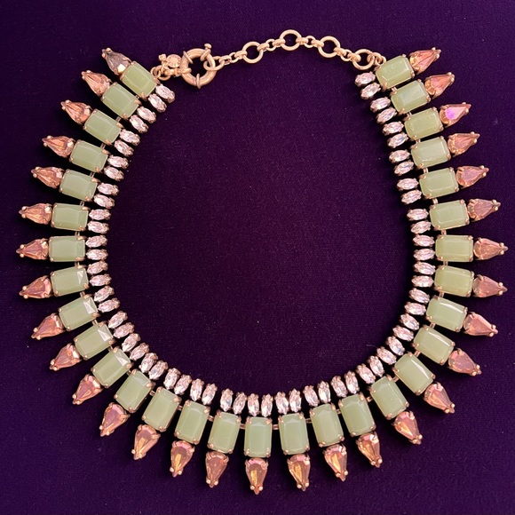 J. Crew Jewelry - J. CREW Statement Collar Necklace Green, Clear and Amber Rhinestones 20in